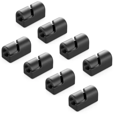 Afbeelding van deleyCON 8 stuks kabelhouders, kabelbinders, zelfklevend, kabelbeheer, kabelgeleiding, kabelorganizer, kabelhouder, kabelbevestiging, huis, plint, siliconen, zwart