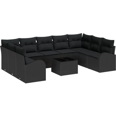Afbeelding van vidaXL 10 delig Tuin Sofa Set met Kussens Beige Poly Rattan, 2 zits Opslag &amp; Zwart Rattan