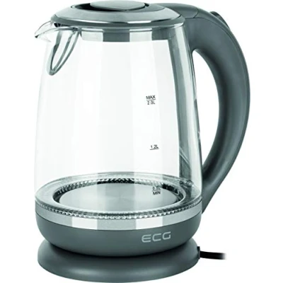 Afbeelding van ECG RK 2020 Grey Glass Waterkoker Elegant design van kunststof en roestvrij staal in combinatie met gehard glas 2,0 L