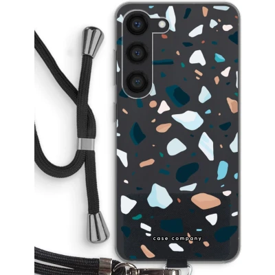 Afbeelding van Case Company® hoesje met Koord geschikt voor Samsung Galaxy S23 Terrazzo N13 Telefoonhoesje Zwart Bescherming aan alle Kanten en Over de Schermrand