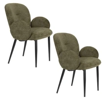 Afbeelding van Housecraft living Alaz Eetkamerstoelen met armleuning Groen Set van 2