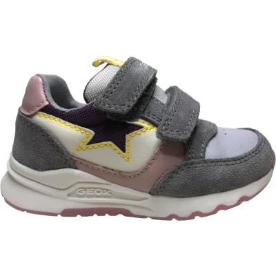 Afbeelding van Geox Pyrip Mt 23 Velcro&#039;s Purperen ster sportieve lederen sneakers Lt grijs / roze