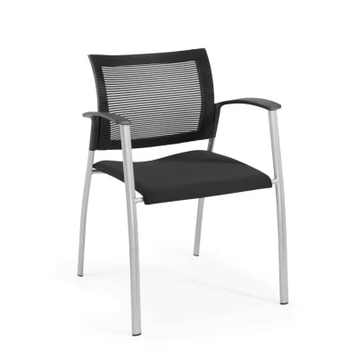 Afbeelding van 4 poots vergaderstoel 1604 met armleggers en aluminium frame.