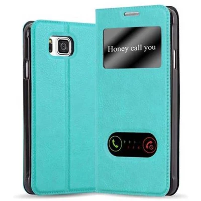 Afbeelding van Cadorabo Hoesje geschikt voor Samsung Galaxy ALPHA in MUNT TURKOOIS Beschermhoes met magnetische sluiting, standfunctie en 2 kijkvensters Book Case Cover Etui