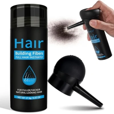 Afbeelding van Haarverdikt haarpoeder, 27,5 g, haarconcealer, waterdicht, maskert haaruitval, voor vrouwen en mannen, donkerbruin met mondstuk