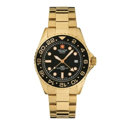 Afbeelding van Swiss Alpine Military GMT 7052 Herenhorloge, analoog, kwarts, roestvrij staal, Goud/Zwart/Zwart 1117sam, armband