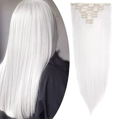 Afbeelding van S noilite Clip in extensies, 8 delige set, clips, stuks, voor het hele hoofd, net als echt haar, 66 cm, wit