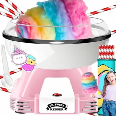 Afbeelding van KESSER® Suikerspinmachineset voor thuis, met 30 suikerspin sticks en maatlepels, retro Cotton Candy suikerspinmachine accessoires, hoogte 22 cm, 500 watt