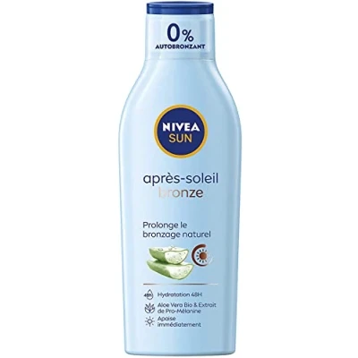 Image de NIVEA SUN Lait Après Soleil Bronze Prolongateur De Bronzage Hydrate 48H Aloe Vera Bio &amp; Extrait Naturel Pro Mélanine Formule Légère Non Grasse Tous Types Peaux 200 ml