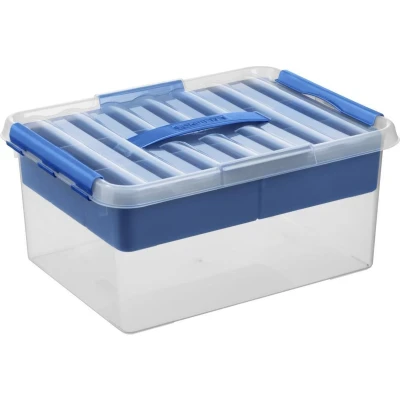 Afbeelding van Sunware Q line opbergbox met inzet 15L transparant blauw 40 x 30 18 cm