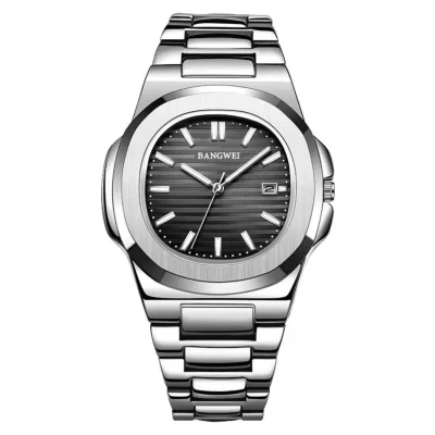 Afbeelding van Bangwei Luxe HerenHorloge Polshorloge Heren Cadeau Horloge Geschenkdoos Mannen Zilver en Zwart RVS Doos
