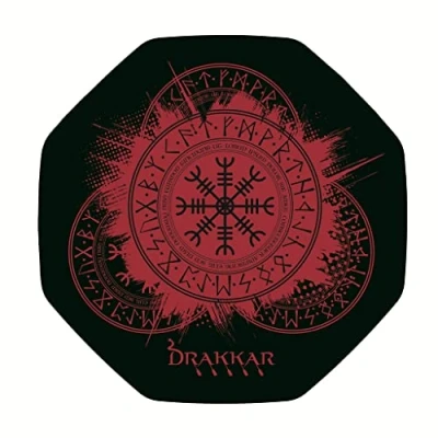 Afbeelding van Konix Drakkar Kattegat vloerbeschermingsmat 200 x cm voor bureaustoel PC gaming Vikingpatroon zwart &amp; rood