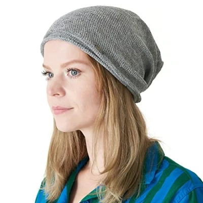 Afbeelding van CHARM Linnen Zomer Gebreide Vallende Muts Koeling Hoed Unisex Heren Dames Licht Dun Slouchy Zacht Ademend 100% Japanse Beanie, grijs.