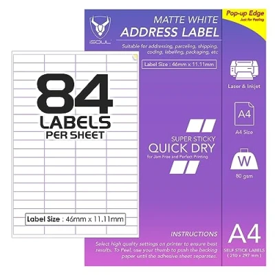 Afbeelding van 84 etiketten per vel A4, 50 vellen à 4200 bedrukbare zelfklevende etiketten, iSOUL mat zelfklevend papier voor adres, verzending, frankering, laserprinter en inkjetprinter