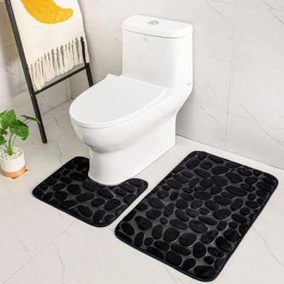 Afbeelding van antislip standaard badmatten, set van 2, ademend Memory Foam, aangenaam zacht, water absorberend, voor wc en badkamer,