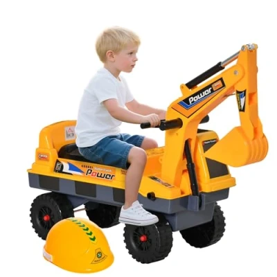 Afbeelding van HOMCOM Kinderdrager, graafmachine, 2 3 jaar, graafmachine met scharnier, incl. geluidseffecten, polypropyleen, geel