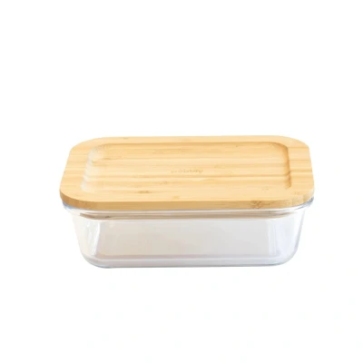 Afbeelding van Pebbly Glass Container Rectangular With Bamboo Lid 1500ml