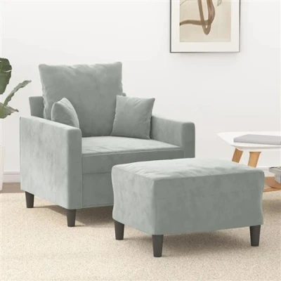 Afbeelding van vidaXL Fauteuil met voetenbank 60 cm fluweel lichtgrijs