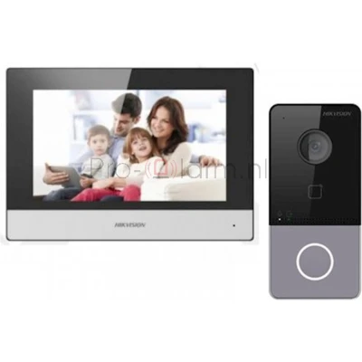 Afbeelding van Hikvision DS KIS603 P Villa Intercom Kit WiFi &amp; Ethernet Met 7 inch Binnenpost