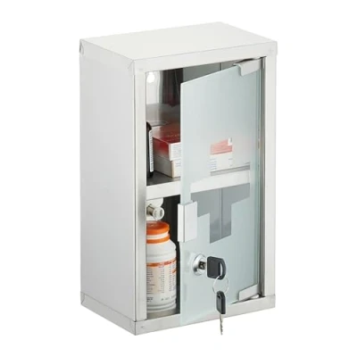 Afbeelding van medicijnkastje met slot 30 x 18 12 cm 2 vakken rvs badkamer