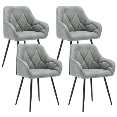 Afbeelding van WOLTU EZS03gr 4 Set van eetkamerstoelen, keuken, eetkamer, woonkamer, ergonomisch, met armleuningen, gevoerd, vintage kunstleren zitting, metalen poten, grijs