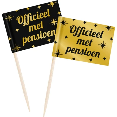 Afbeelding van Coctail Prikkers Pensioen Classy 6,5cm 50 stuks