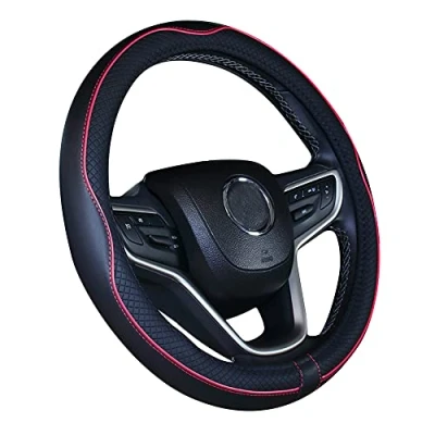 Afbeelding van Stuurhoes voor auto van microvezelleer, 38 cm (zwart rood)
