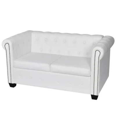 Afbeelding van vidaXL Tweezitsbank Chesterfield kunstleer wit