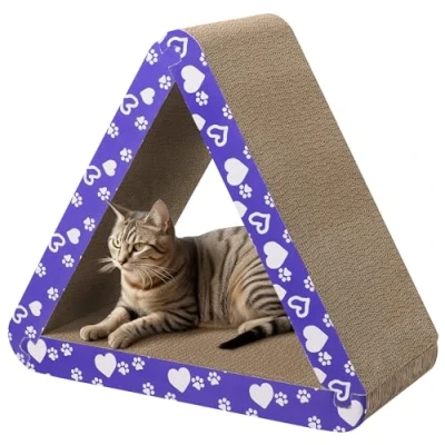 Afbeelding van Navaris 3 in 1 kattenkrab set Driehoek van krabkarton voor Katten planken krabplank Golfkarton