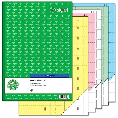 Afbeelding van SIGEL BO122 5 notitieboeken met elk 1000 vellen A4 karton 2 x 50 karton, geel, roze, wit, groen, blauw