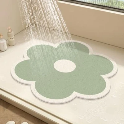 Afbeelding van Ronde douchemat van pvc, antislip, schimmelbestendig, met drainage, sneldrogend (groen, 50 x cm)