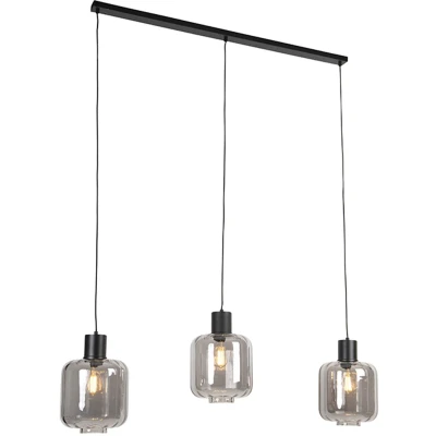 Afbeelding van QAZQA Design hanglamp zwart met smoke glas 3 lichts 161,5 cm Qara