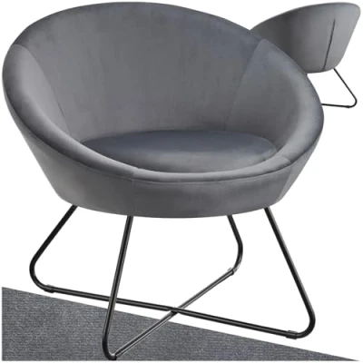 Afbeelding van tectake® Centera Cocktailstoel Ronde Gestoffeerde Fauteuil in Fluweellook met Stalen Frame Luxe en Comfortabel Design voor Woonkamer of Slaapkamer Antraciet
