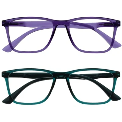 Image de OPULIZE NYX Lot de 2 lunettes anti reflets pour ordinateur et jeux vidéo, protection UV fatigue oculaire, monture rectangulaire, violet turquoise, homme femme, Violet/turquoise
