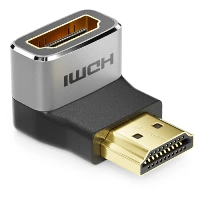 Afbeelding van deleyCON HDMI adapter, koppelingsaansluiting hoek 90 8K @60Hz / 4K @120Hz UHD 7680x4320 aluminium 2.1 ARC HDR10+ Dolby Vision VRR ALLM 48Gbps grijs zwart