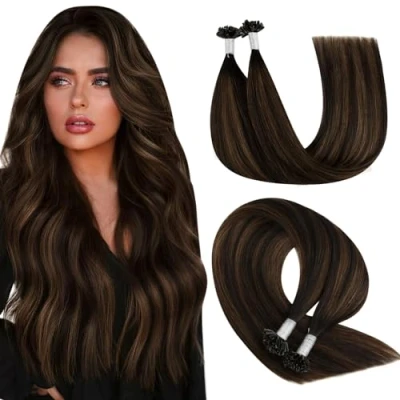 Afbeelding van YoungSee Keratine Balayage Natuurlijke Haarverlenging 45 cm Ombre Human Hair Extension Donkerbruin met Bruin Hot 50brin/50g