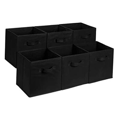 Afbeelding van Amazon Basics Set van 6 opvouwbare stoffen opbergkubussen met handgrepen, 33 x cm, effen zwart