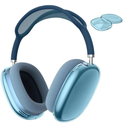 Afbeelding van Fintie Airpods Max hoesje, krasbestendige zachte TPU beschermhoes voor AirPod Max, transparante accessoires lichtblauw