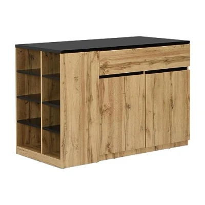 Afbeelding van Keukeneiland met opbergruimte Zwart en naturel MEILI L 130 cm x H 90 D 65