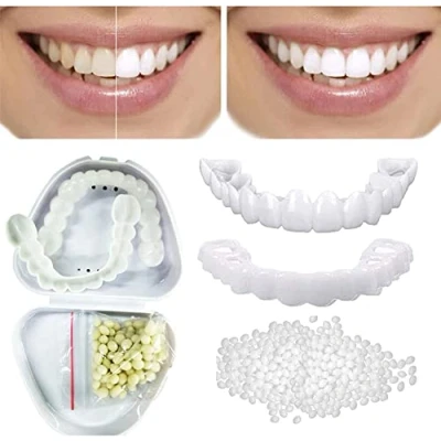Afbeelding van Perfect Smile Tandprothese Instant Boven en Ondertandprothesen Tijdelijke Tandprothesen voor Onder, Siliconen Tandfacing het bleken van de Tanden