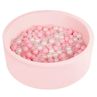 Afbeelding van SELONIS Ballenbad 90 x 30 cm, 200 ronde ballen van schuimrubber voor baby&#039;s en kinderen, roze: poederroze/parel/transparant