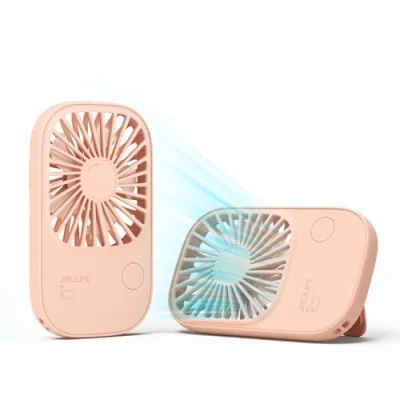 Afbeelding van JISULIFE Draagbare mini ventilator met standaard, oplaadbaar via USB 3 snelheden, make upventilator voor kantoor, outdoor, reizen, roze