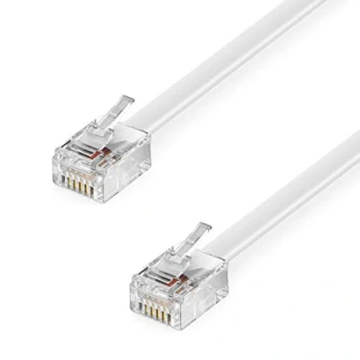 Afbeelding van deleyCON 6 m telefoonkabel RJ11 modulaire kabel 6P4C westernkabel platte telefoonbus modem router fax ISDN DSL VDSL internet wit