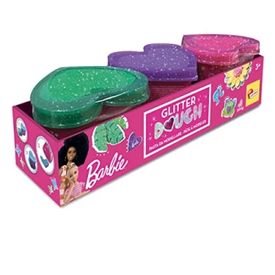 Afbeelding van Liscianigiochi, Barbie Glitter Dough Zomerset, 3 potten in hartvorm, glitterboetseerklei, verpakking van x 100 g, 88836 creatief spel voor meisjes vanaf jaar