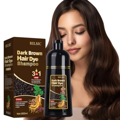 Afbeelding van Donkerbruine haarverf, 3 in 1 shampoo voor grijs haar, natuurlijke kleurshampoo, instant shampoo, mannen en vrouwen (500 ml)