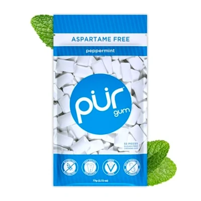 Afbeelding van Pur e kauwgom 100% xylitol, pepermunt zonder suiker, aspartaam + glutenvrij, veganistisch en ketogeen vriendelijk gezond, koolhydraatarm, gewoon pure natuurlijke smaak (55 stuks)