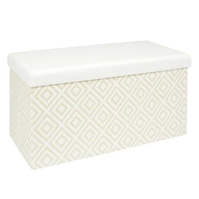 Afbeelding van Home Deco Factory Poef/hocker Truni Blac opvouwbaar stof opbergbox wit/zwart polyester/mdf 76 x 38 cm
