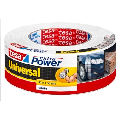 Image de tesa extra Power Universal Ruban Adhésif Toilé pour Réparations, Fixation, Regroupement, Étanchéité ou Emballage Blanc 50 m x mm