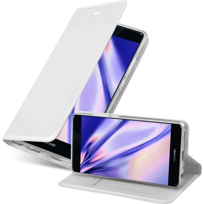 Afbeelding van Cadorabo Hoesje geschikt voor Huawei P9 in CLASSY ZILVER Beschermhoes met magnetische sluiting, standfunctie en kaartvakje Book Case Cover Etui