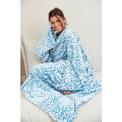 Afbeelding van Rebelle dames fleece pyjama jurk Draagbaar denken Blauw Turquoise